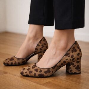 COLE HAAN Leopard Haircalf D’Orsay Block Heel Pumps 10B KW2996